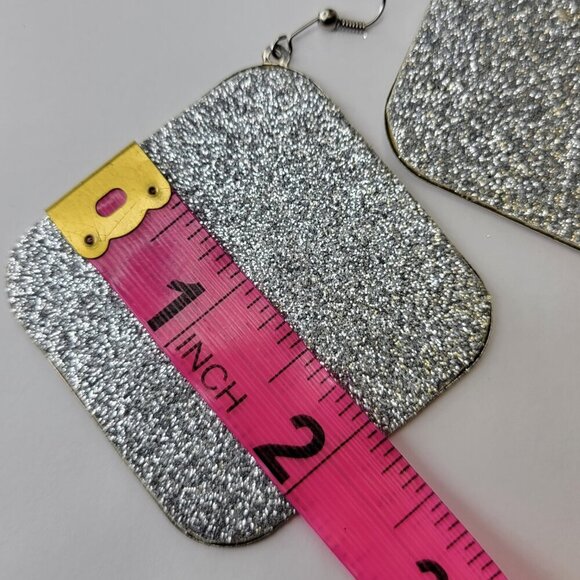 Silver Glitter Square Hook Earrings - Picture 3 of 4